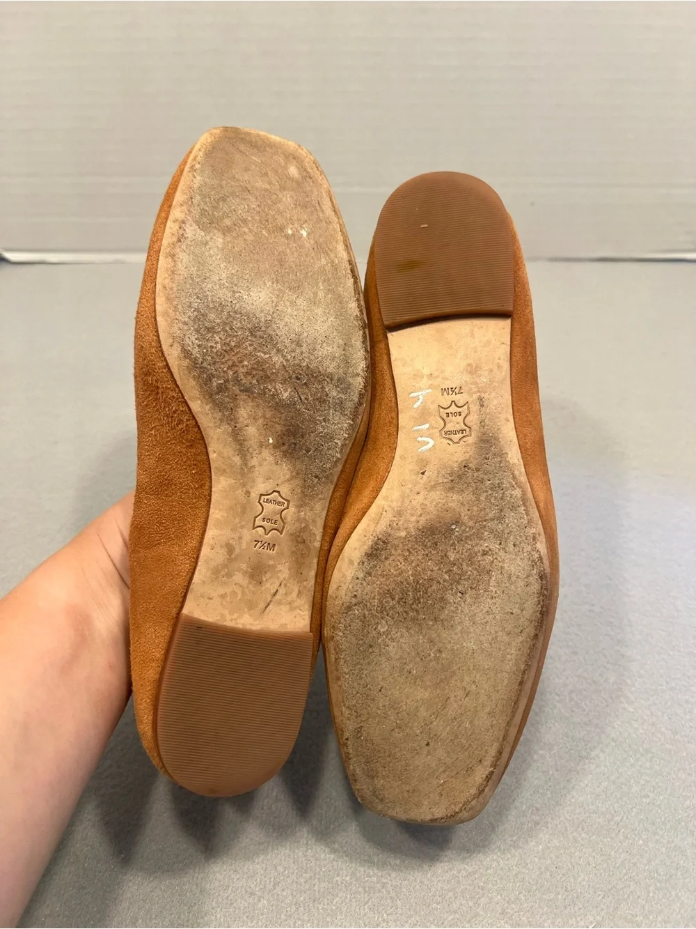 Tory Burch Georgia Ballet Flats Dulce De Leche Tan Suede Square Toe Logo S 7.5